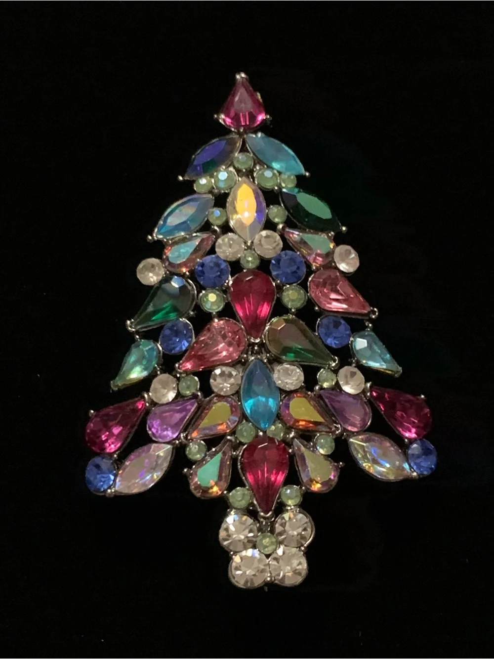 Avon Multicolor Crystal Holiday Tree Brooch